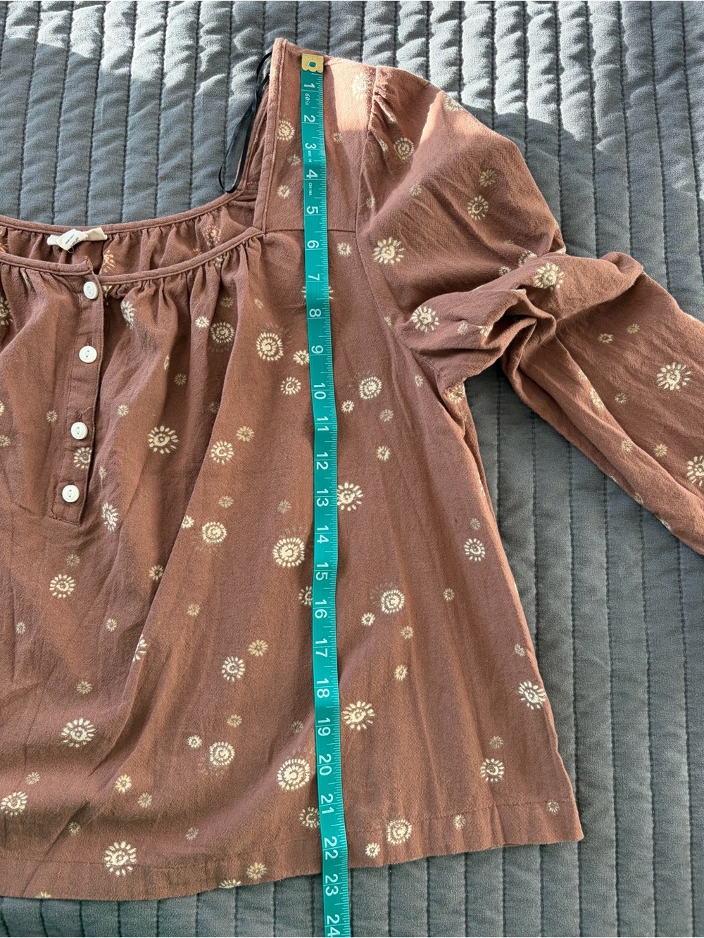 a.n.a Rust Boho Sunburst Print Square-Neck Balloon Sleeve Cotton Blouse Size L - Picture 10 of 11